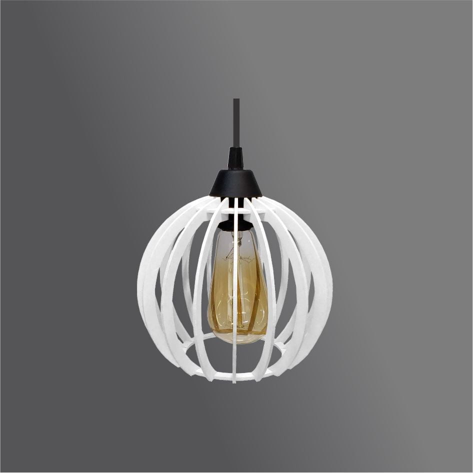 Pendente em Madeira - Micro Ball Light - Branco