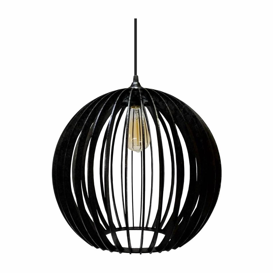 Lustre Pendente em Madeira - Ball - Preto