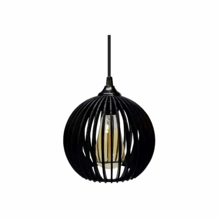 Lustre Pendente em Madeira - Micro Ball - Preto