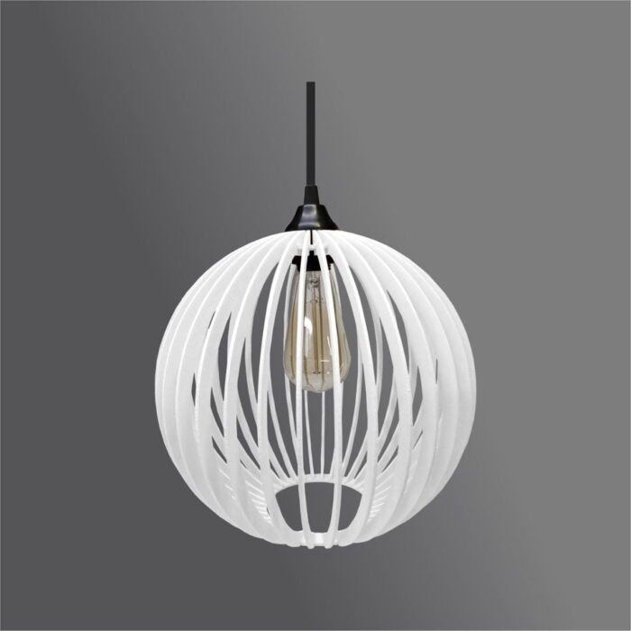 Lustre Pendente em Madeira - Mini Ball - Branco