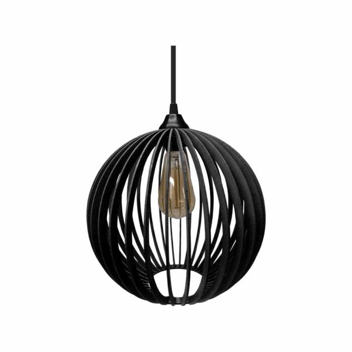 Lustre Pendente em Madeira - Mini Ball - Preto