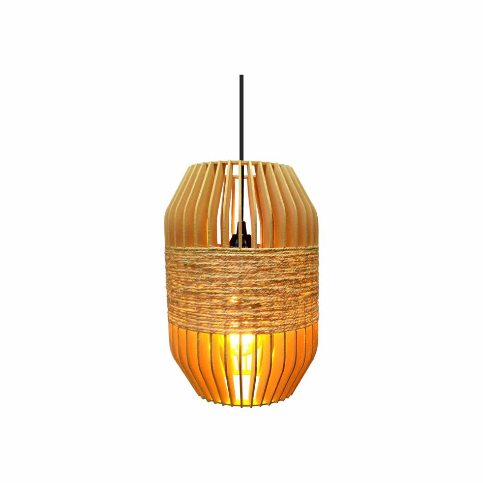 Lustre Pendente em Madeira - Stick Mini Barrel - Marfim