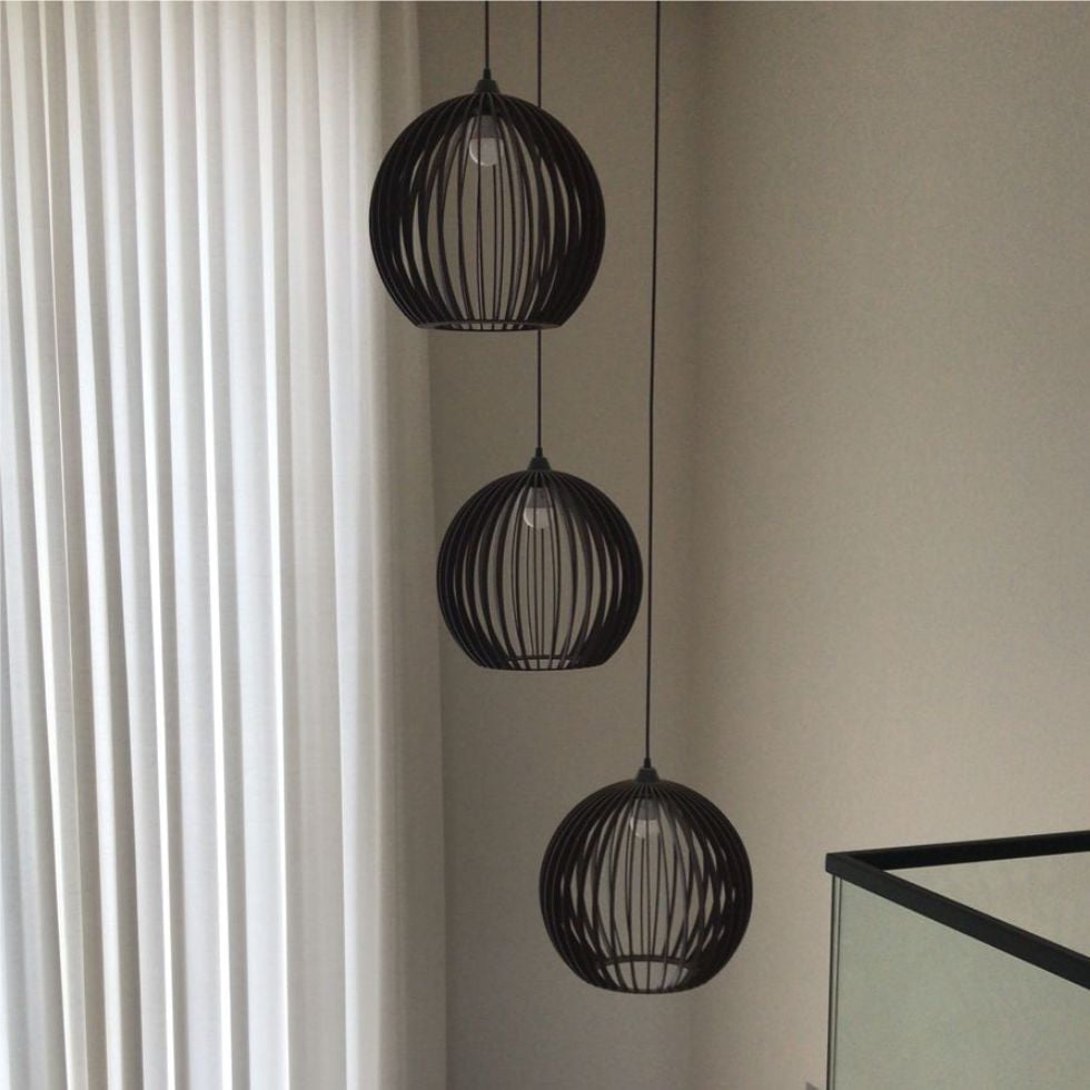 Lustre Pendente Para Sala Pé direito Duplo Trio Ball P7 - Preto