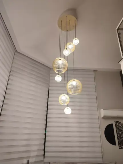 Lustre Pendente Para Sala Pé direito Duplo Mix Ball P7 - Marfim - Imagem 7