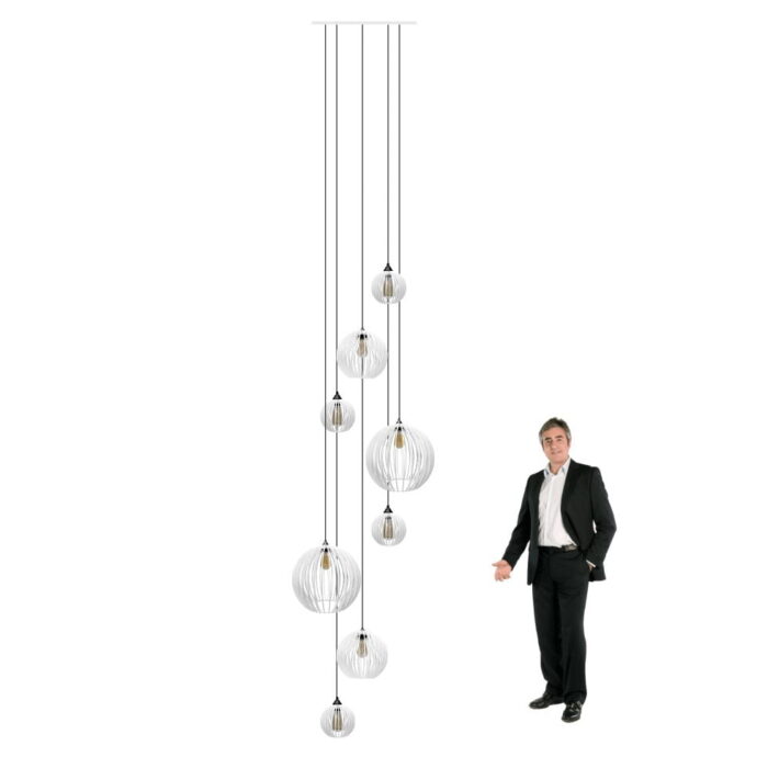 Lustre Pendente Para Sala Pé direito Duplo Mix Ball P7 - Branco