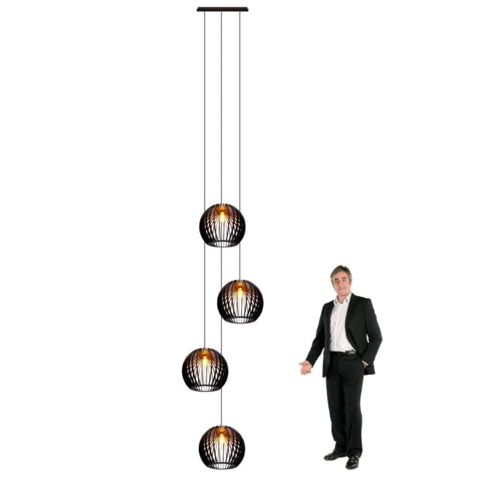 Lustre Pendente Para Sala Pé direito Duplo Quatro Ball P7 - Preto