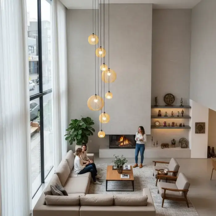 Lustre Pendente Para Sala Pé direito Duplo Mix Ball P7 - Marfim