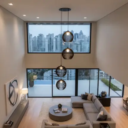 Lustre Pendente Para Sala Pé direito Duplo Quatro Ball P7 - Preto - Imagem 7