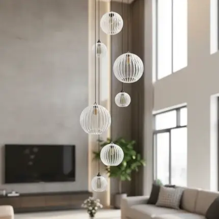Lustre Pendente Para Sala Pé direito Duplo Mix Ball P7 - Branco
