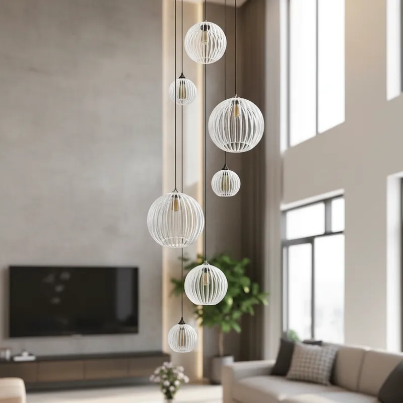 Lustre Pendente Para Sala Pé direito Duplo Mix Ball P7 - Branco