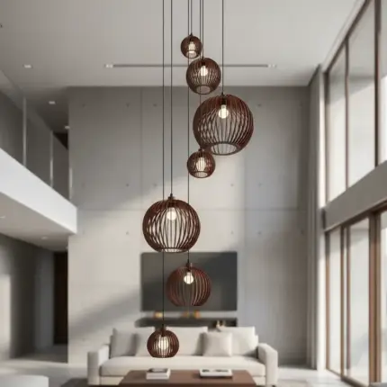 Lustre Pendente Para Sala Pé direito Duplo Mix Ball P7 - Marrom - Imagem 4