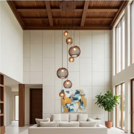 Lustre Pendente Para Sala Pé direito Duplo Mix Ball P7 - Marrom - Imagem 5