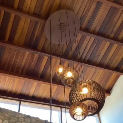 Lustre Pendente Para Sala Pé direito Duplo Mix Ball P7 - Marrom - Imagem 6