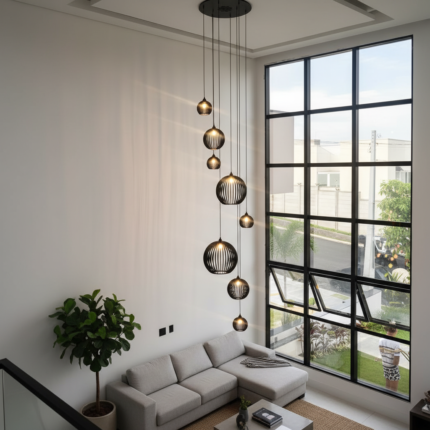 Lustre Pendente Para Sala Pé direito Duplo Mix Ball P7 - Preto - Imagem 5