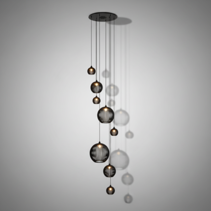 Lustre Pendente Para Sala Pé direito Duplo Mix Ball P7 - Preto - Imagem 8