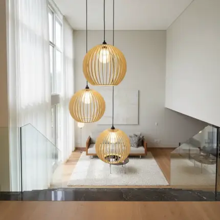 Lustre Pendente Para Sala Pé direito Duplo Trio Ball P7 - Marfim - Imagem 5