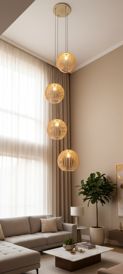 Lustre Pendente Para Sala Pé direito Duplo Quatro Ball P7 - Marfim - Imagem 6