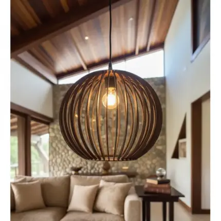 Lustre Pendente Para Sala Pé direito Duplo Trio Ball P7 - Marrom - Imagem 5