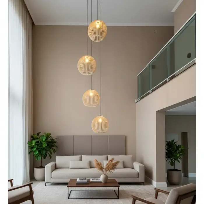 Lustre Pendente Para Sala Pé direito Duplo Quatro Ball P7 - Marfim