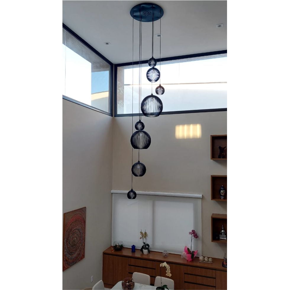 Lustre Pendente Para Sala Pé direito Duplo Mix Ball P7 - Preto - 5