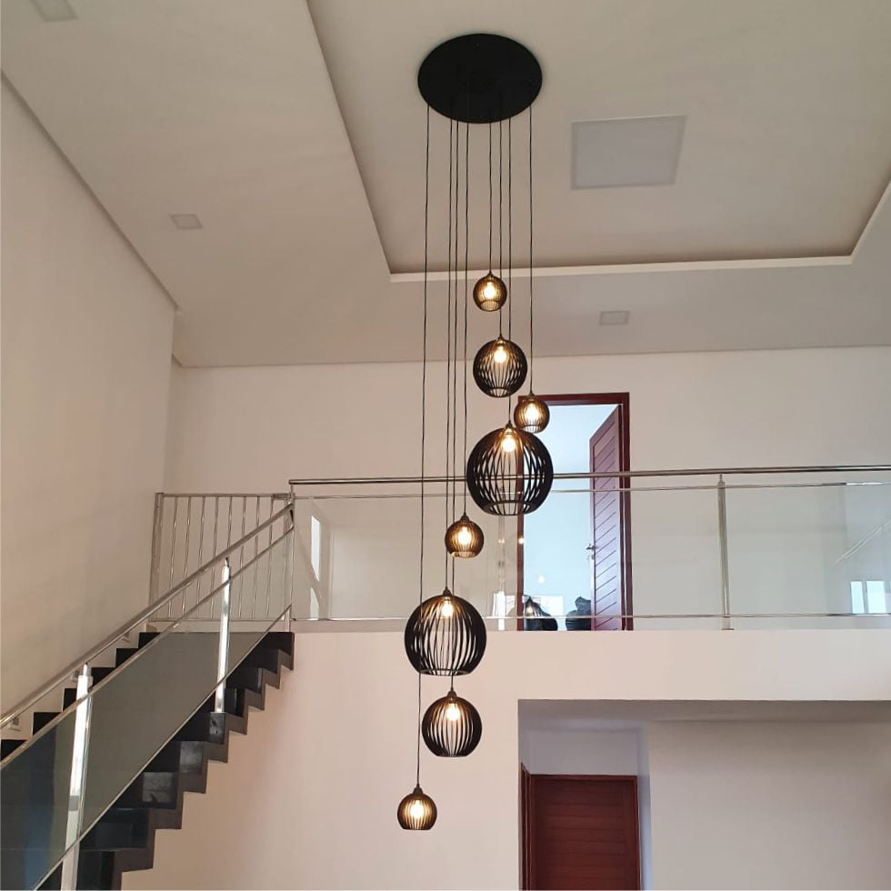 Ver imagem 3 de Lustre Pendente Para Sala Pé direito Duplo Mix Ball P7 - Preto