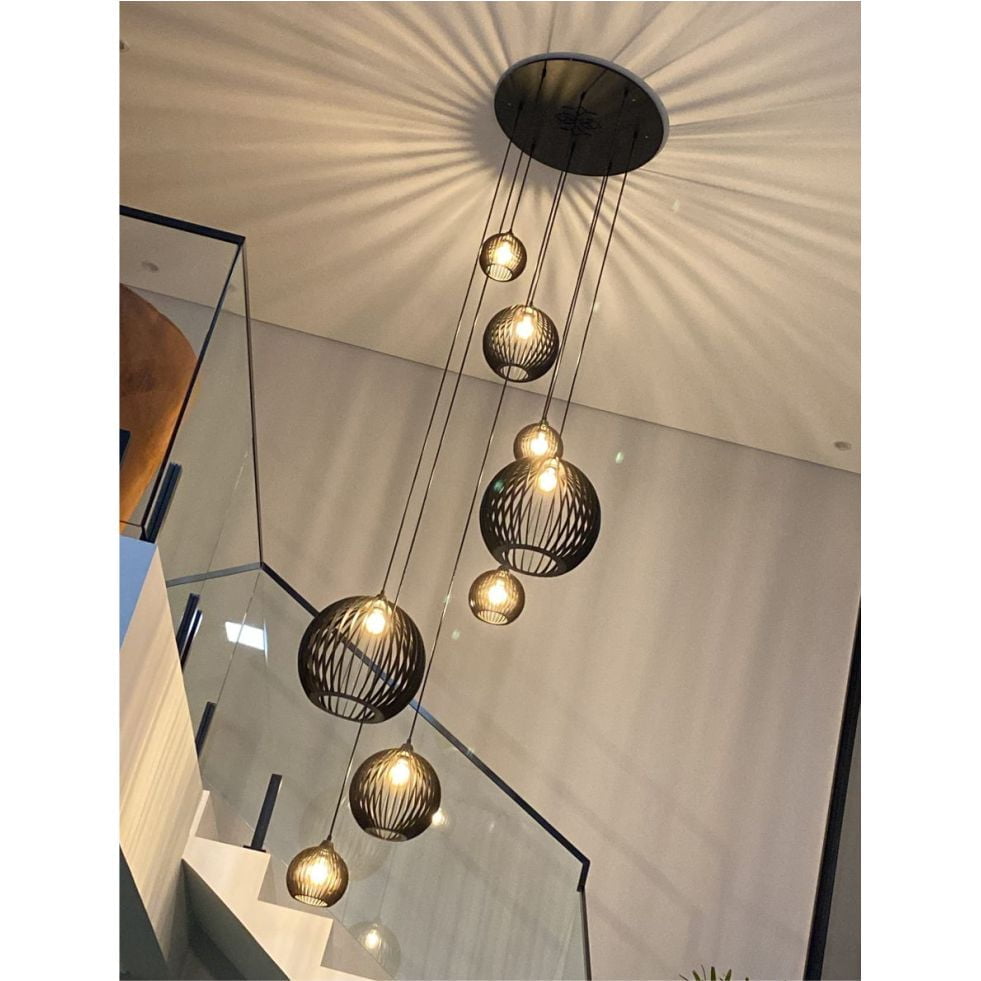 Ver imagem 2 de Lustre Pendente Para Sala Pé direito Duplo Mix Ball P7 - Preto
