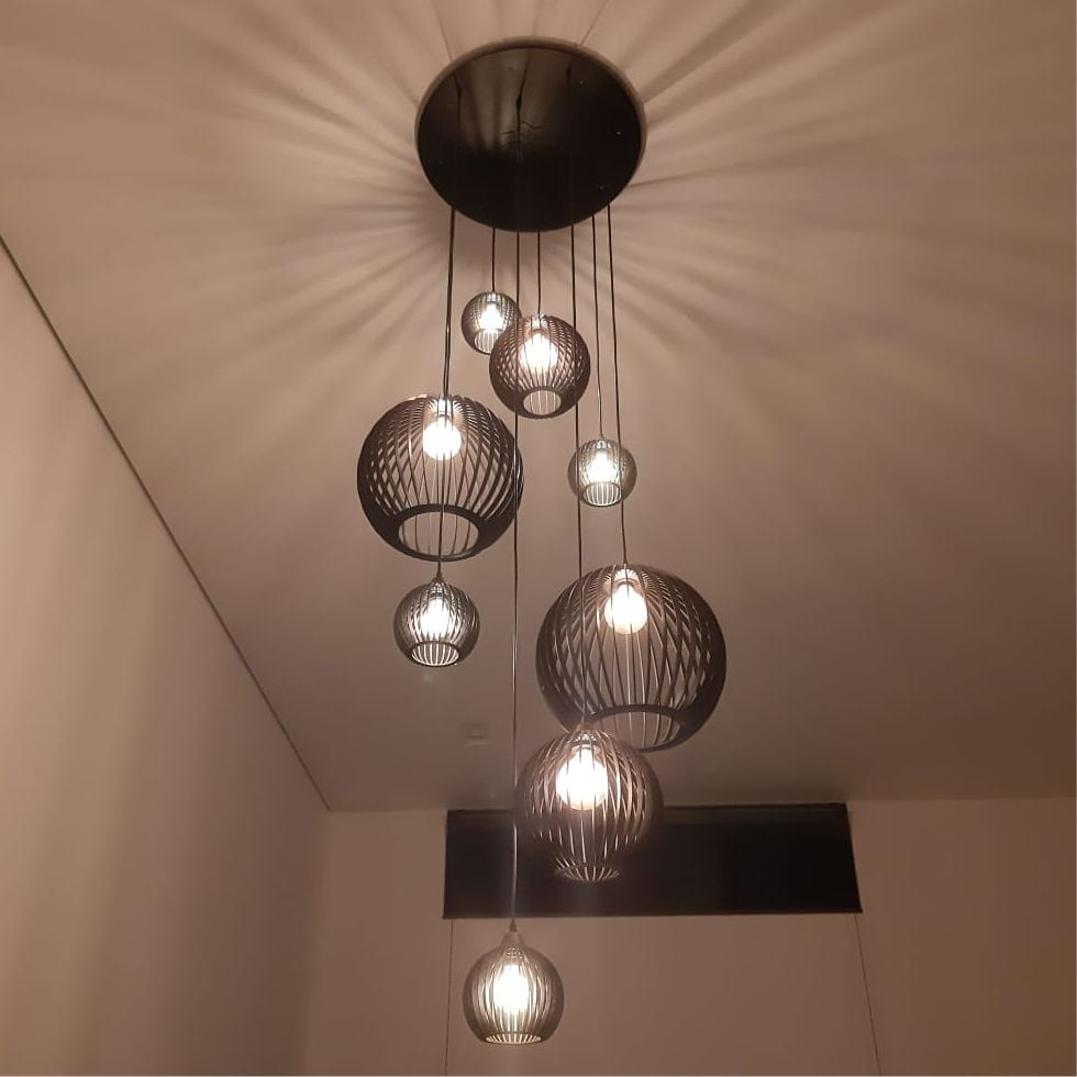 Lustre Pendente Para Sala Pé direito Duplo Mix Ball P7 - Preto - 6