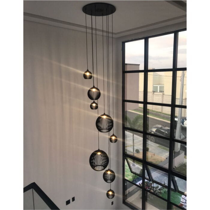 Lustre Pendente Para Sala Pé direito Duplo Mix Ball P7 - Preto