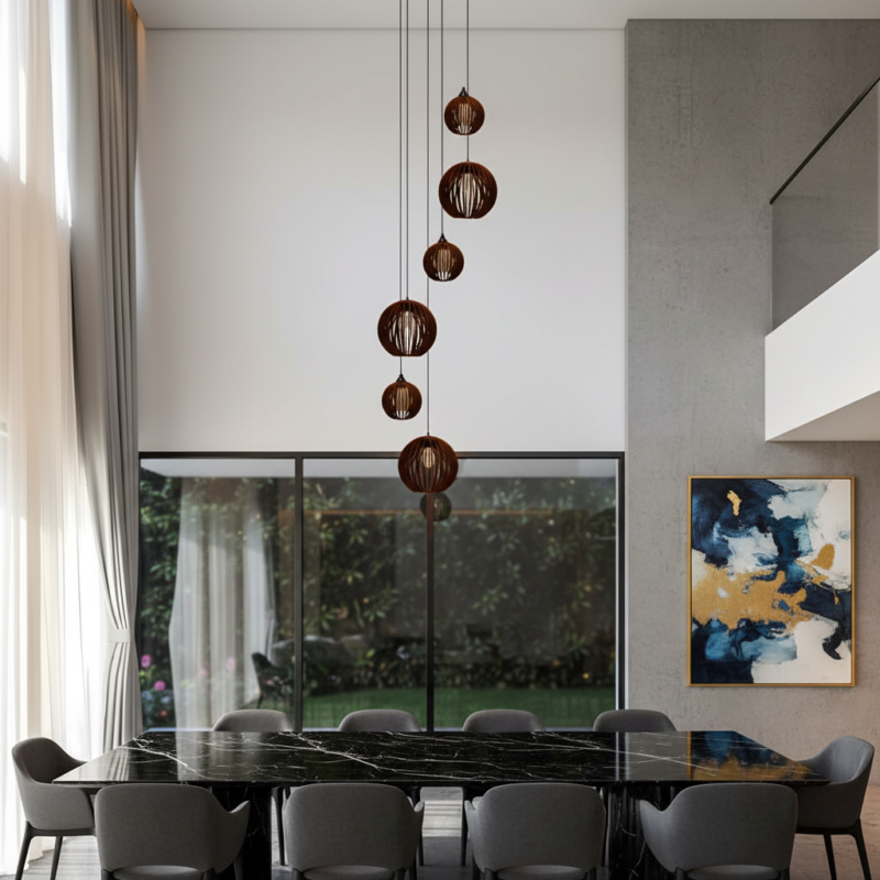 Lustre Pendente Para Sala Pé direito Alto 5m MBM - Marrom