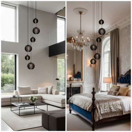 Lustre Pendente Para Sala Pé direito Alto 5m MBM - Preto - Imagem 4