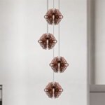 Lustre Pendente Para Sala Pé direito Duplo Quatro Arabesques Marrom