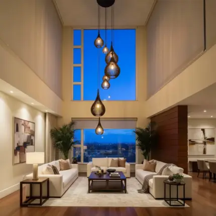 Lustre Pendente Para Sala Pé direito Duplo SP-Rain Marrom - Imagem 6