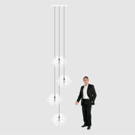 Lustre Pendente Para Sala Pé direito Duplo Quatro Arabesques Branco