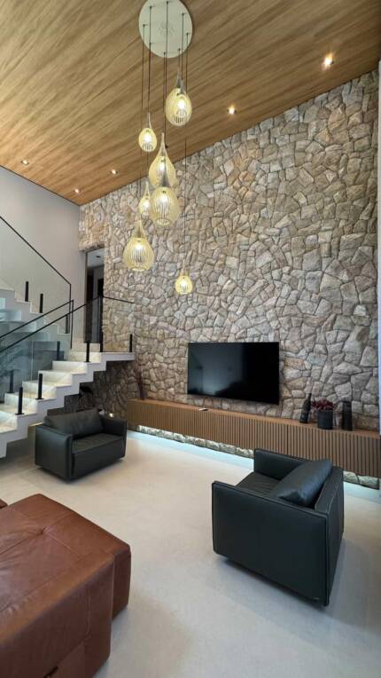 Lustre Pendente Para Sala Pé direito Duplo Rain Marfim - Imagem 5