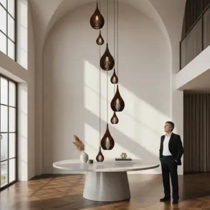 Lustre Pendente Para Sala Pé direito Duplo SP-Rain Marrom - Imagem 4