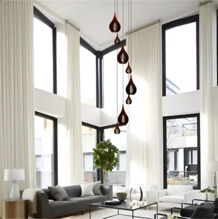 Lustre Pendente Para Sala Pé direito Duplo SP-Rain Marrom - Imagem 14