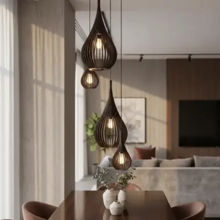 Lustre Pendente Para Sala Pé direito Duplo SP-Drop Marrom - Imagem 4