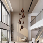 Lustre Pendente Para Sala Pé direito Duplo Rain Marrom