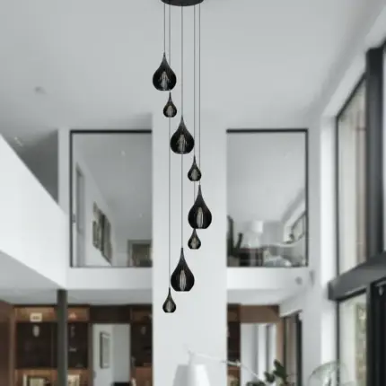 Lustre Pendente Para Sala Pé direito Duplo SP-Rain Preto - Imagem 12