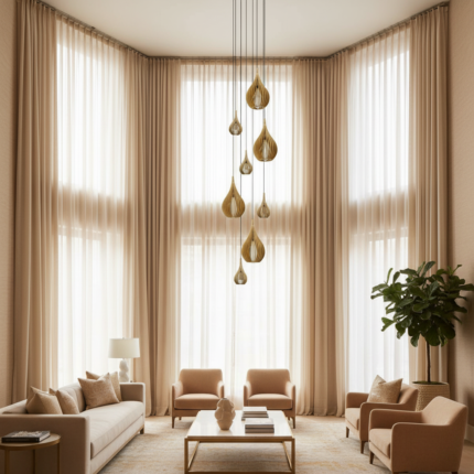 Lustre Pendente Para Sala Pé direito Duplo Rain Marfim