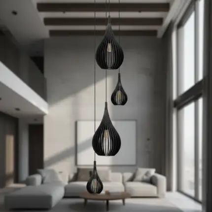 Lustre Pendente Para Sala Pé direito Duplo SP-Drop Preto - Imagem 3