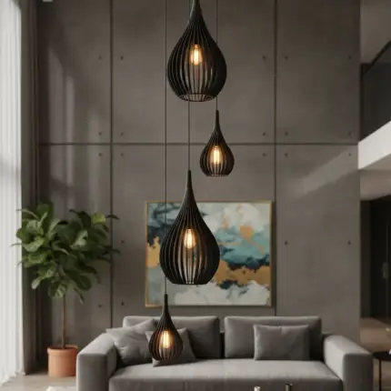 Lustre Pendente Para Sala Pé direito Duplo SP-Drop Preto