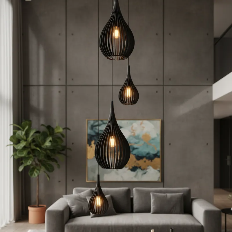 Lustre Pendente Para Sala Pé direito Duplo SP-Drop Preto