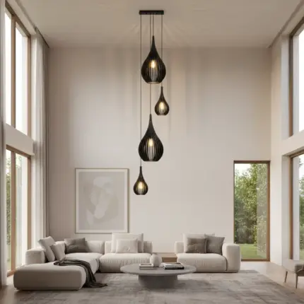 Lustre Pendente Para Sala Pé direito Duplo SP-Drop Preto - Imagem 13