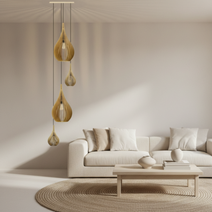 Lustre Pendente Para Sala Pé direito Duplo SP-Drop Marfim - Imagem 3