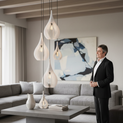 Lustre Pendente Para Sala Pé direito Duplo SP-Drop Branco