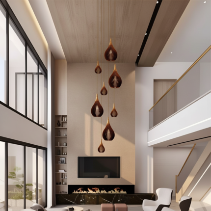 Lustre Pendente Para Sala Pé direito Duplo Rain Marrom - Imagem 4