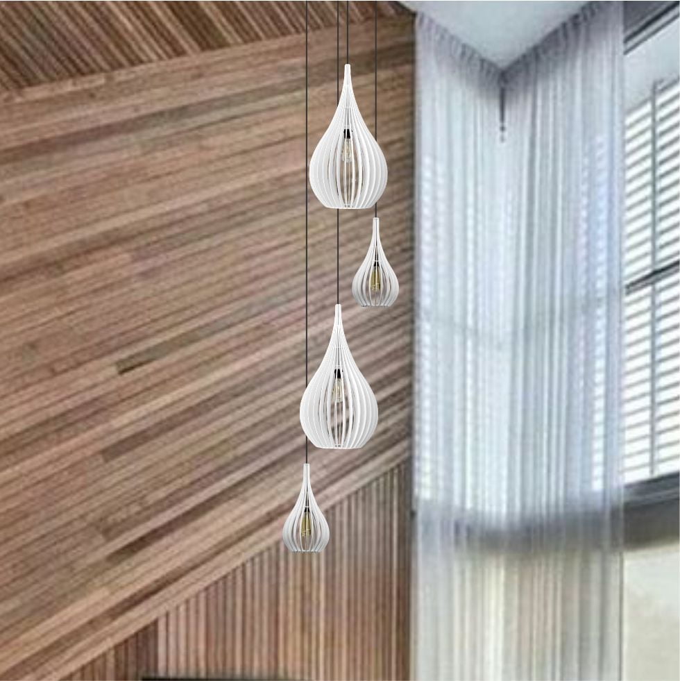 Lustre Pendente Para Sala Pé direito Duplo SP-Drop Branco