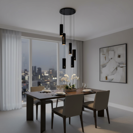 Lustre Pendente Para Sala Pé direito Duplo SP-Focus Preto - Imagem 2