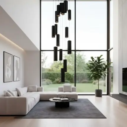 Lustre Pendente Para Sala Pé direito Duplo Multi Focus Preto